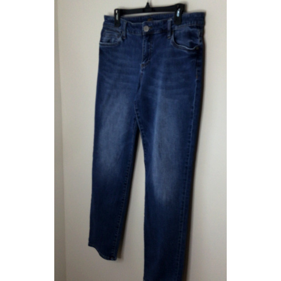 KUT from the Kloth Dark Wash Distressed Straight Leg Jeans Size 12 Petite - Picture 2 of 6